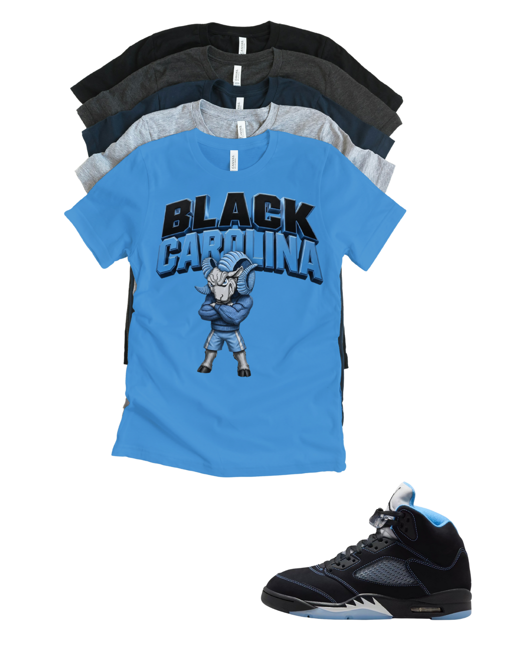 Custom Printed Shirt To Match Jordan 5 Black Carolina Sheep TH Sneaker Tee