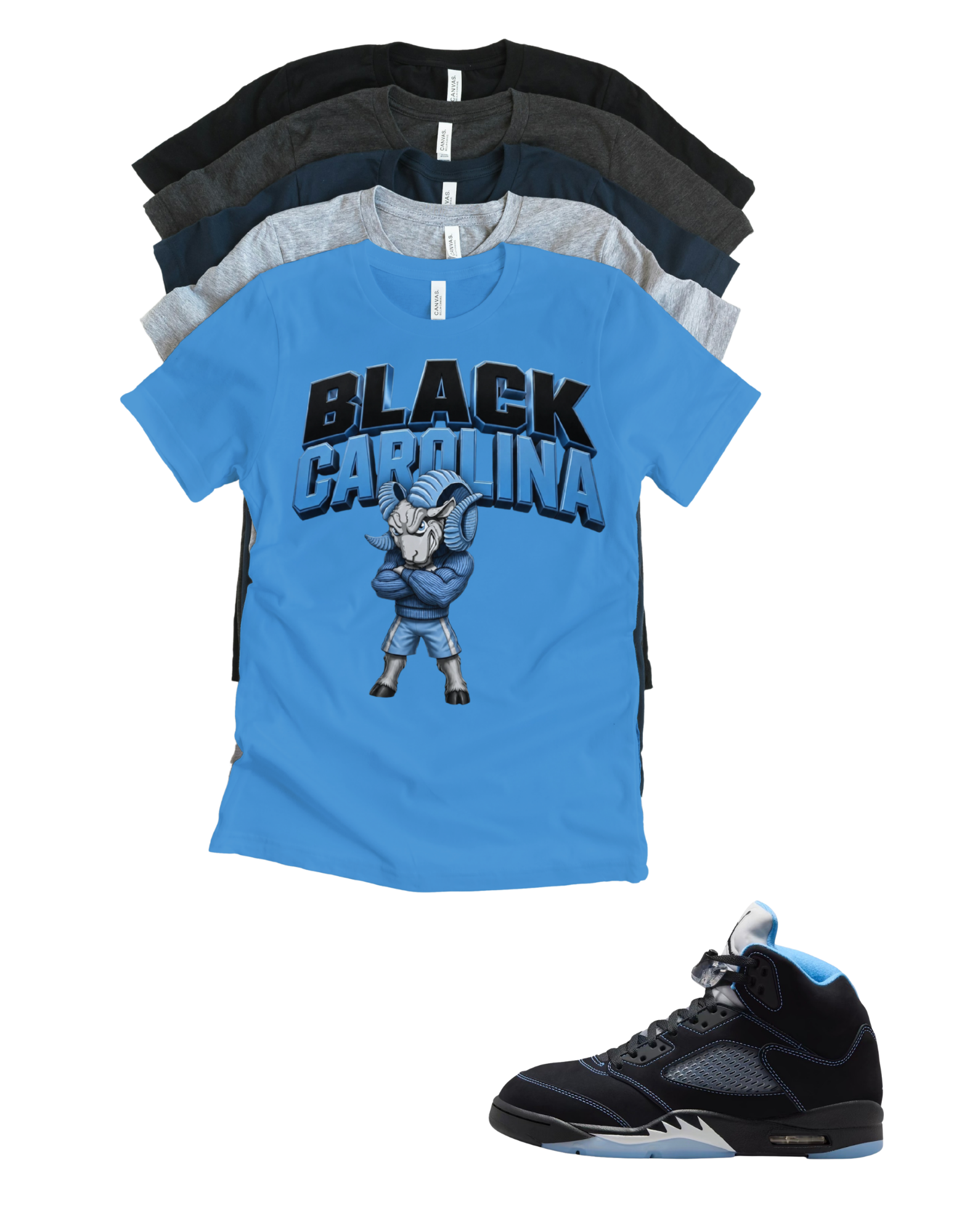 Custom Printed Shirt To Match Jordan 5 Black Carolina Sheep TH Sneaker Tee