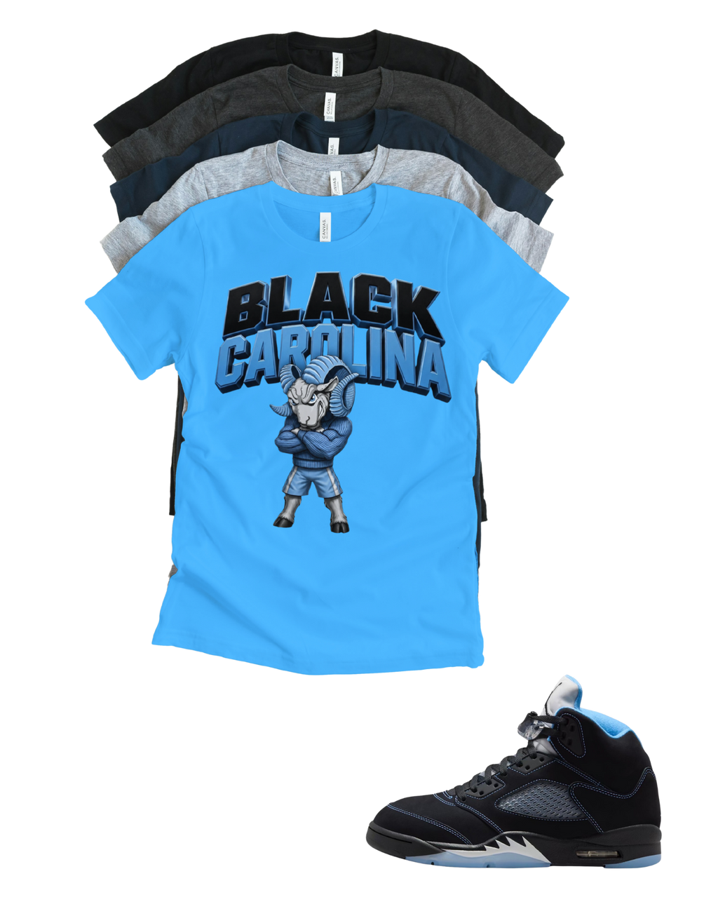 Custom Printed Shirt To Match Jordan 5 Black Carolina Sheep TH Sneaker Tee