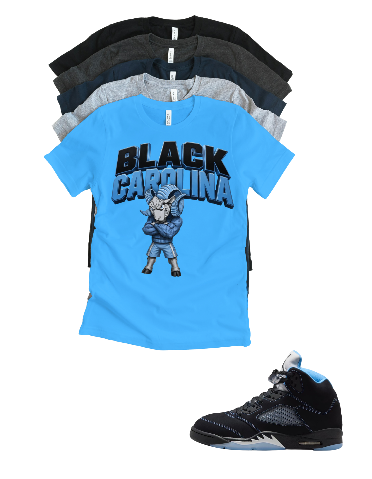 Custom Printed Shirt To Match Jordan 5 Black Carolina Sheep TH Sneaker Tee
